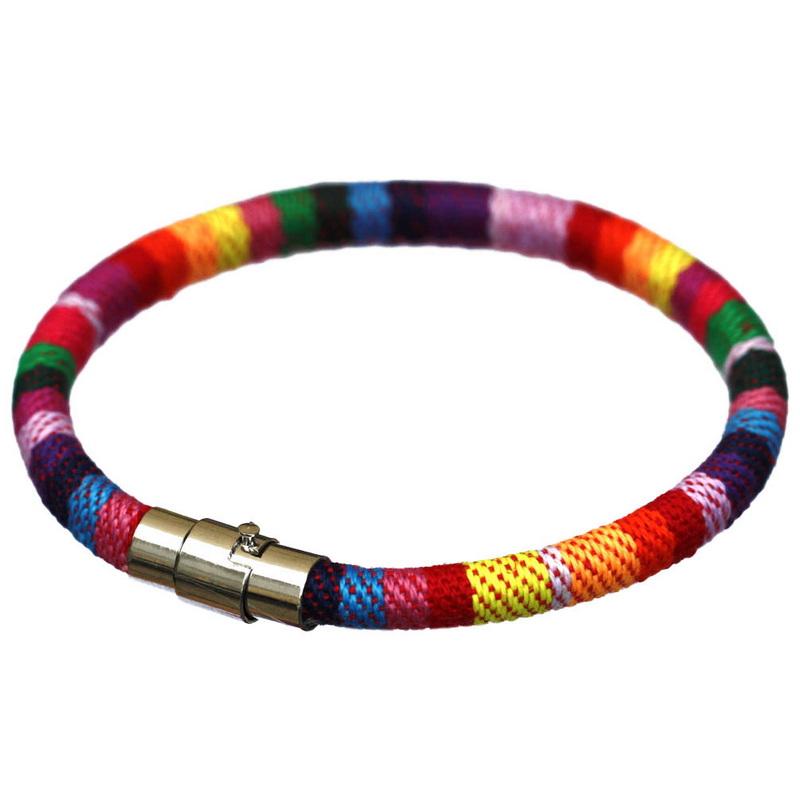 Браслет из нержавеющей стали с магнитной пряжкой, унисекс, в стиле бохо, плетеный хлопковый браслет-манжета ручной работы для мужчин и женщин, браслет на щиколотке для серфера, браслет, браслет