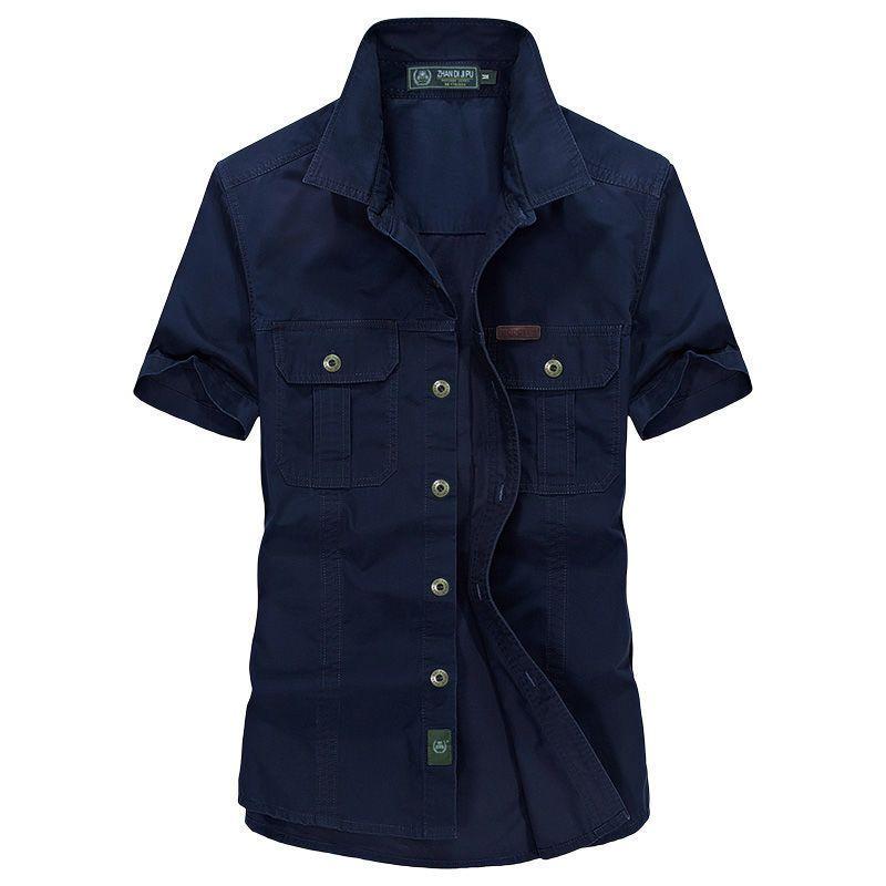 Мужские рубашки с карманами, летняя рубашка с коротким рукавом, повседневная