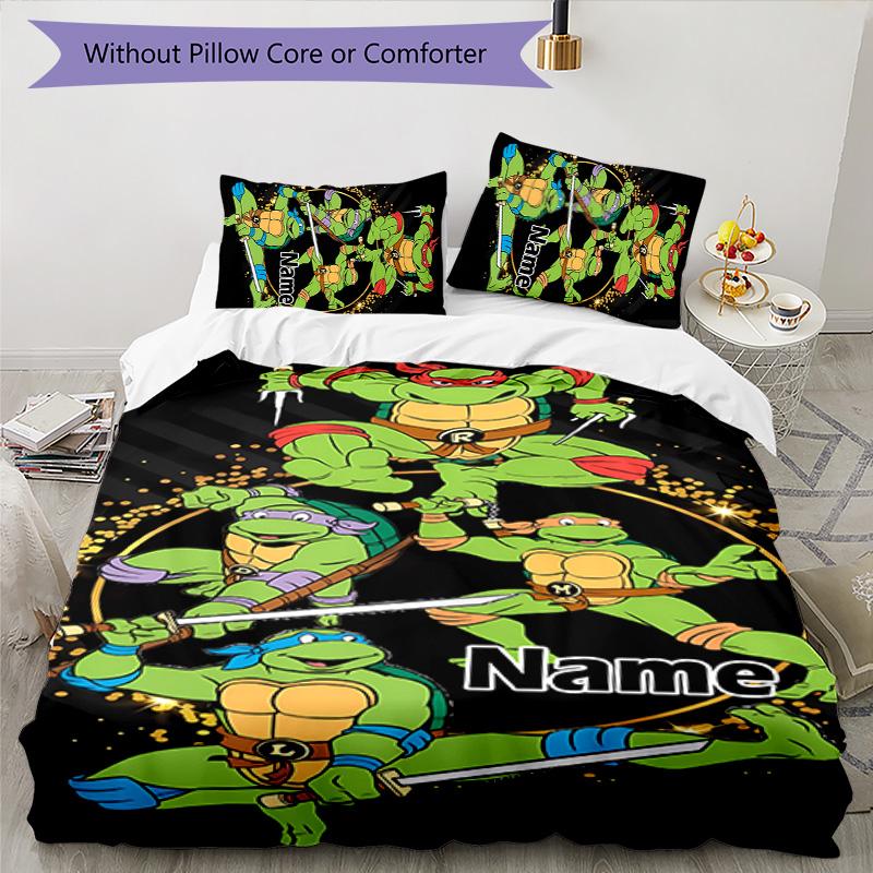 3pcs TMNT Cover Set - Personalized Name, HD Printed Bedding with 1 Cover and 2 Pillowcases - Perfect for Home Decor, Easy Care