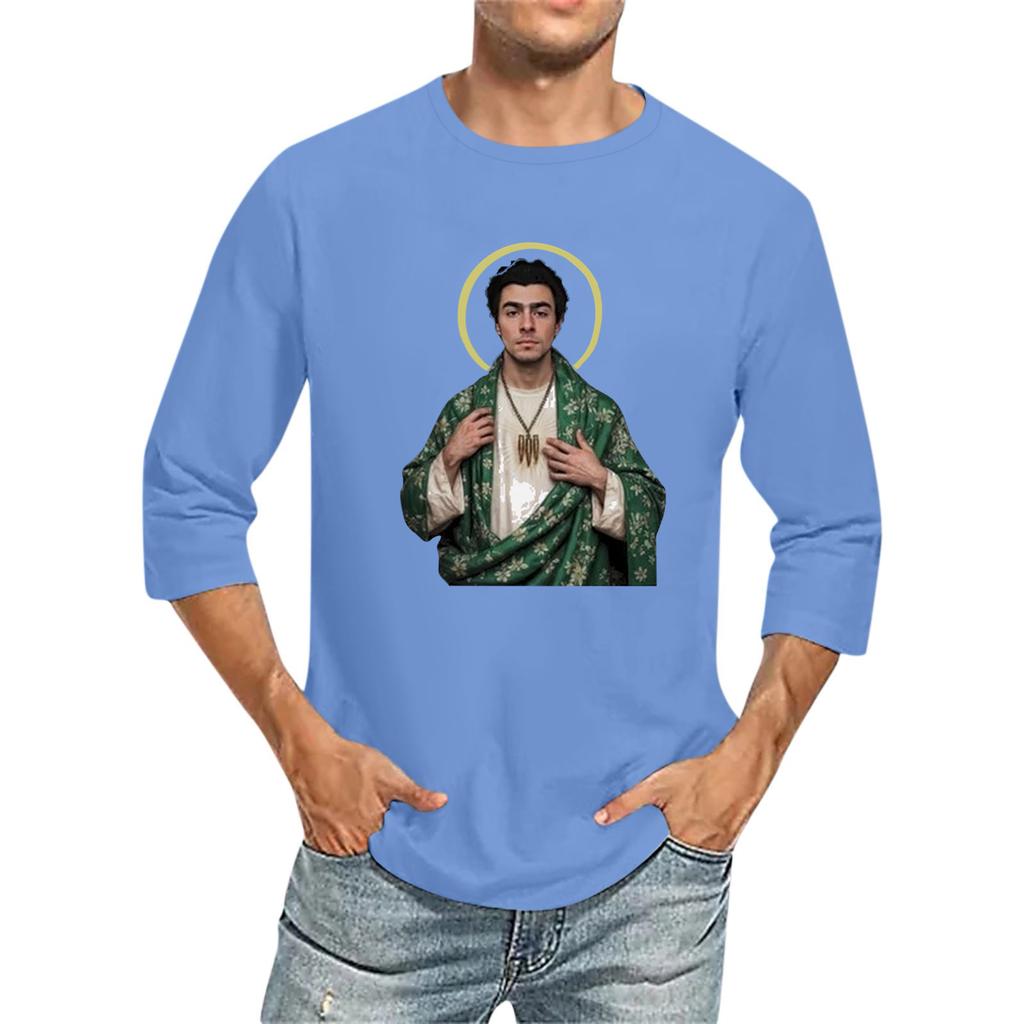 Мужская футболка с круглым вырезом и рукавом семь четвертей, мужская повседневная свободная футболка с рукавом семь четвертей