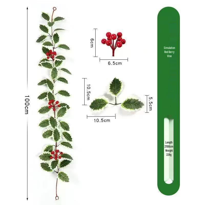 1-Meter Artificial Red Berry Poinsettia Cedar Christmas Garland for Festival Decorations