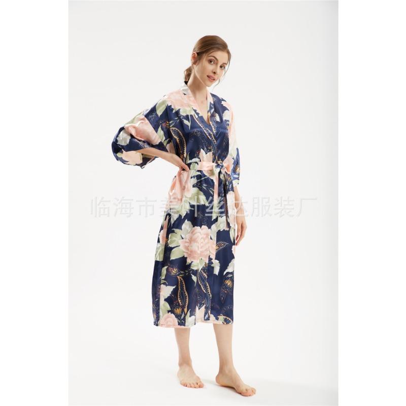 Очень длинный искусственный шелковый атлас, модный темперамент, элегантный большой пионовый шелковый халат, взрывное платье для подружки невесты, утренний халат и кимоно