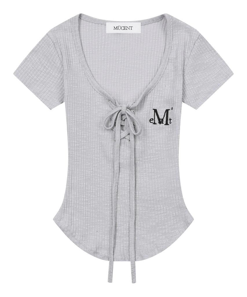 MUCENT Sharon Eyelet Lace-Up Rolled Ribbed Slim Fit Short Sleeve T-Shirt (3 Colors)