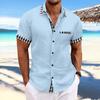 Summer Men's Beach Casual Cotton Linen Pocket Splicing Lapel Short Sleeved Shirt