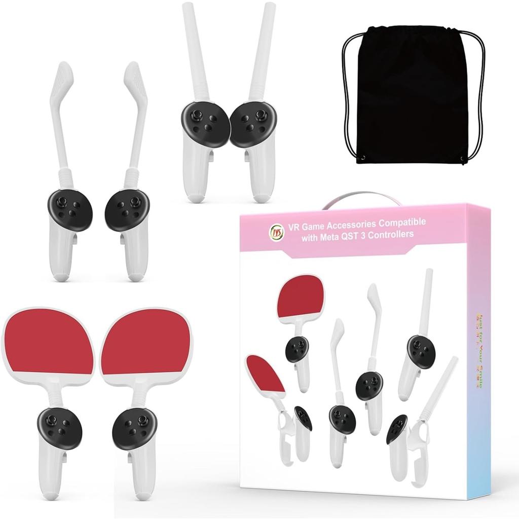 VR Sports Game Accessories Set, Golf Club, Table Tennis Paddle, Sword Grip Compatible with Meta Quest 3 Controller Accessories for Beat Saber/Golf