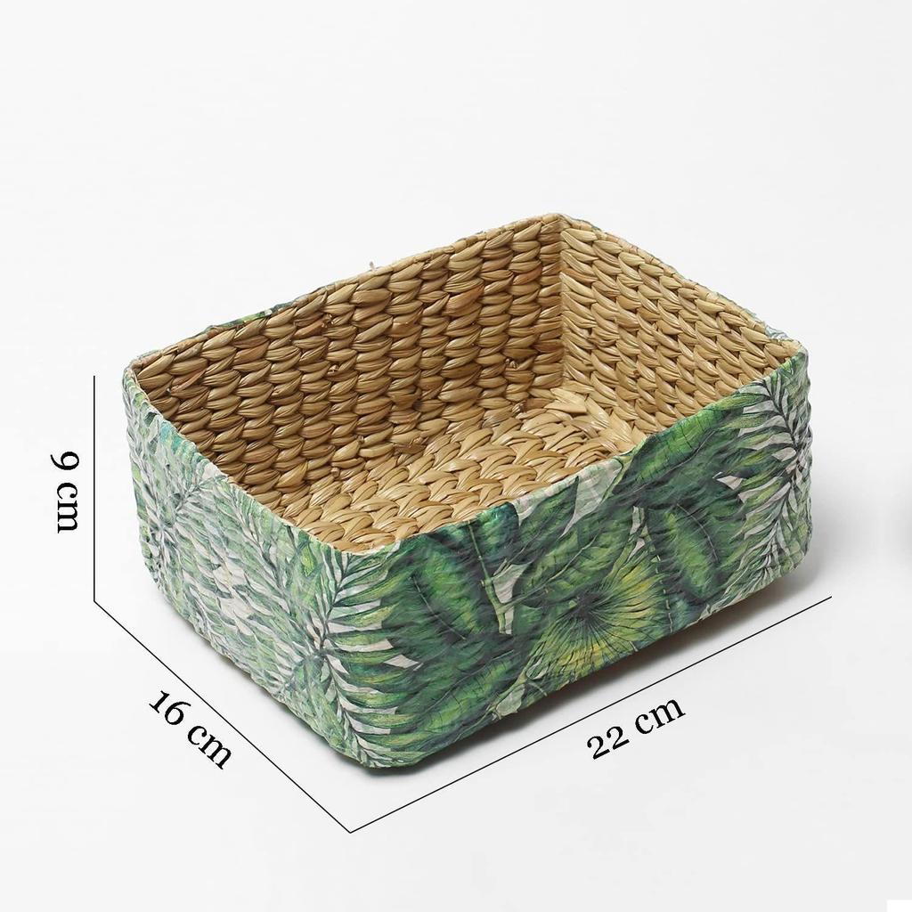 Прямоугольные корзины для хранения | Корзина из тростника или бамбука | Плетеная корзина в качестве подарка Корзина для вещей / Корзина для гардероба из ротанга (Зеленый лист)