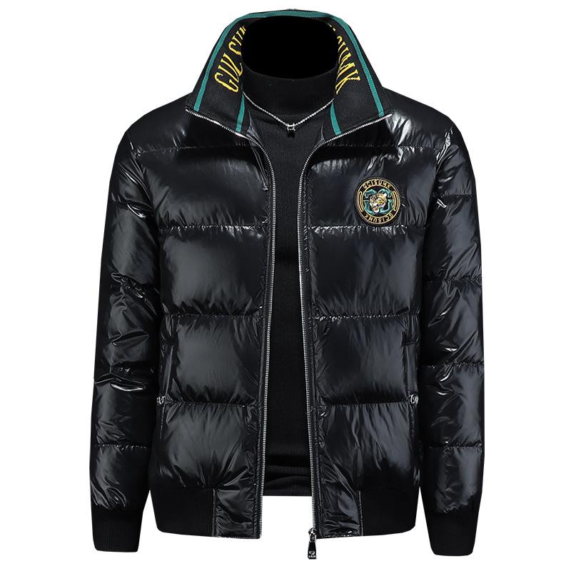 European Station 2025 Men's Winter Down Jacket - 90% White Duck, Stand Collar, Embroidered, High-Quality Trendy Style Outerwear.