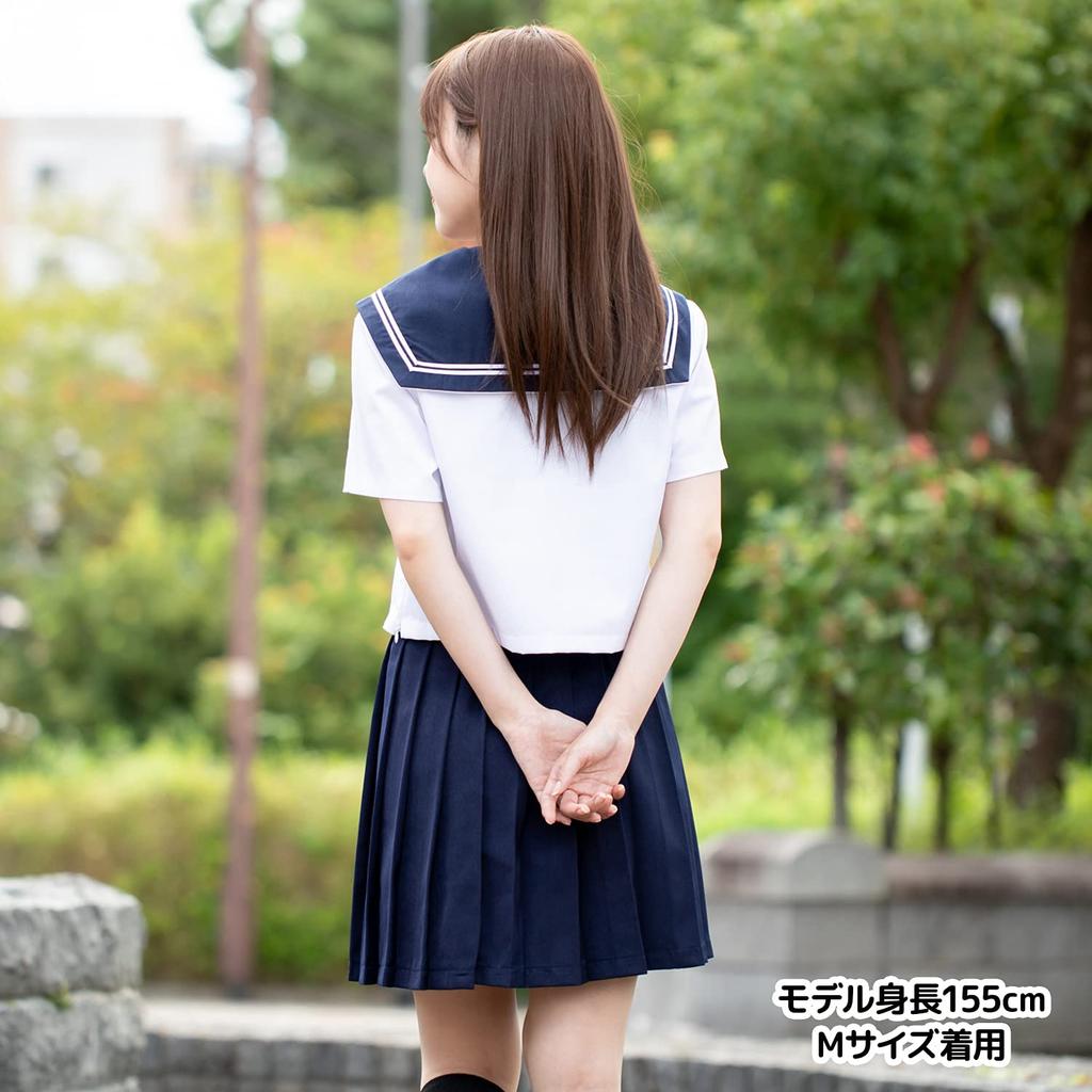 [CLASSE] Cosplay Sailor Uniform Ribbon Costume Ladies Crossdressing Schoolgirl Sailor Suit Short Sleeve White L Size (M Size Equivalent)