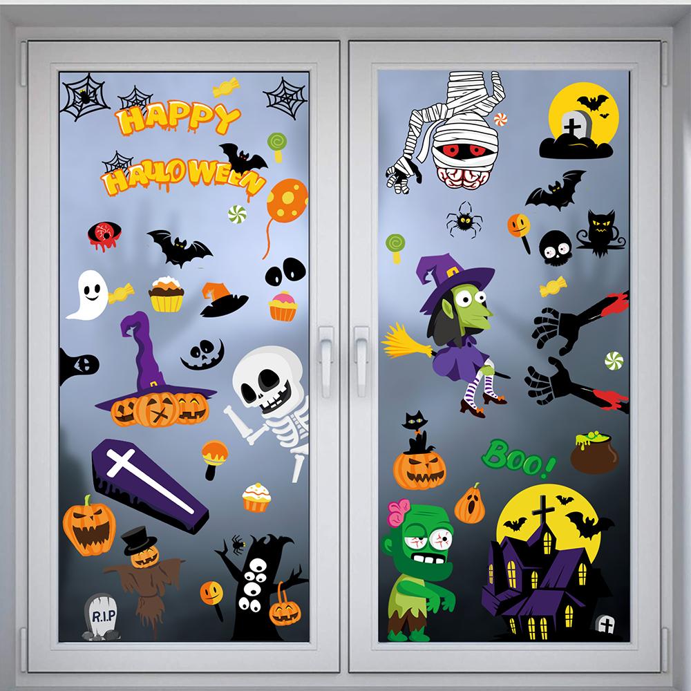 Halloween Witch Pumpkin Bat Scary Window Wall Sticker Funny Indoor Decor Decals Home
