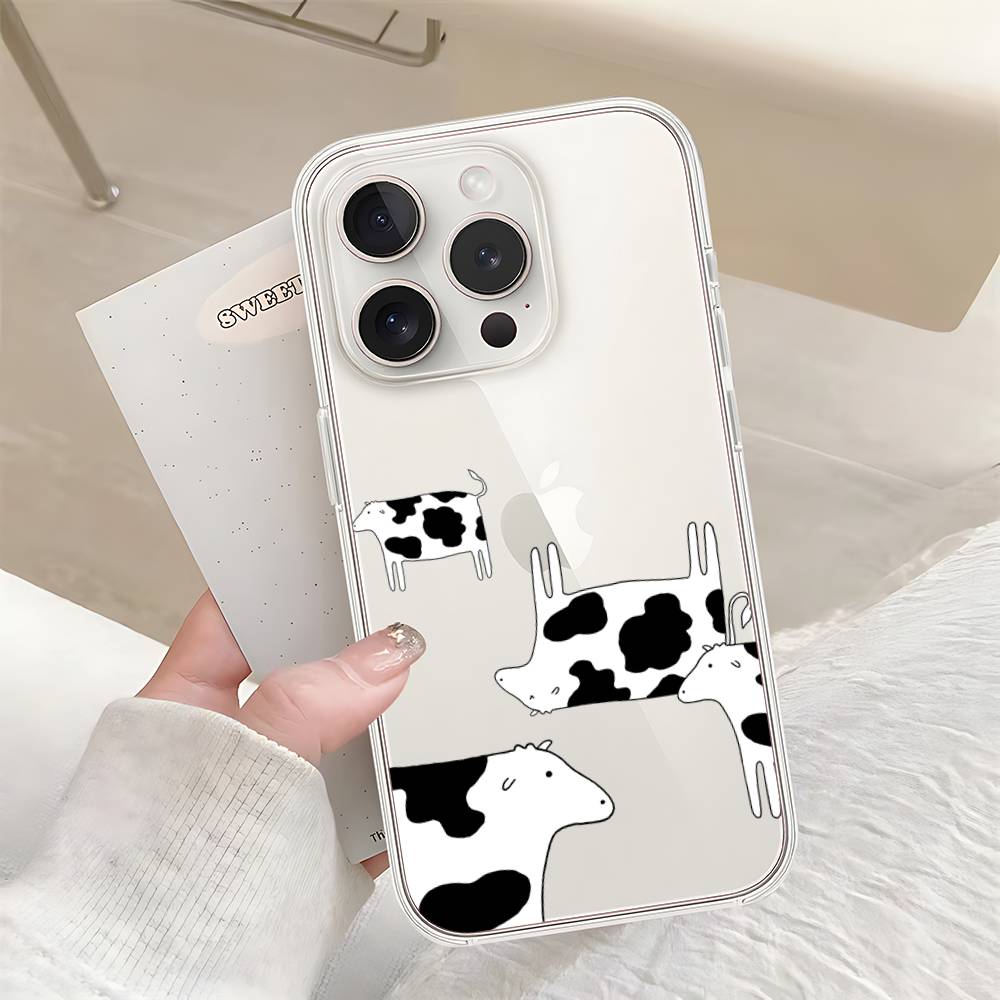Чехол для телефона D-Dairy-Cow для iPhone 17 16 15 14 Plus 13 12 11 Pro Max Задняя крышка телефона Прозрачный ударопрочный чехол