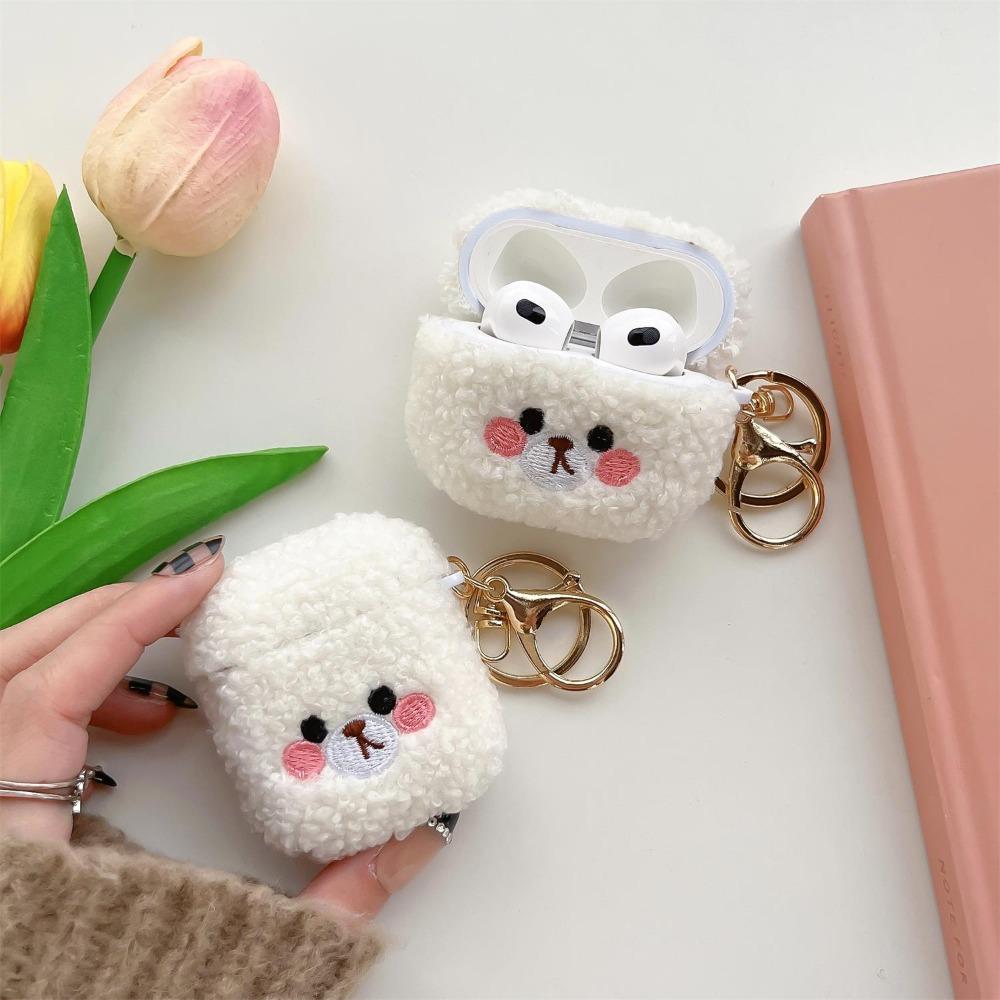 For AirPods 1/2/3/Pro 2 Earphone Case Plush Teddy Pattern Soft Anti Drop TPU Material Protective Equipped Keychain Pendant