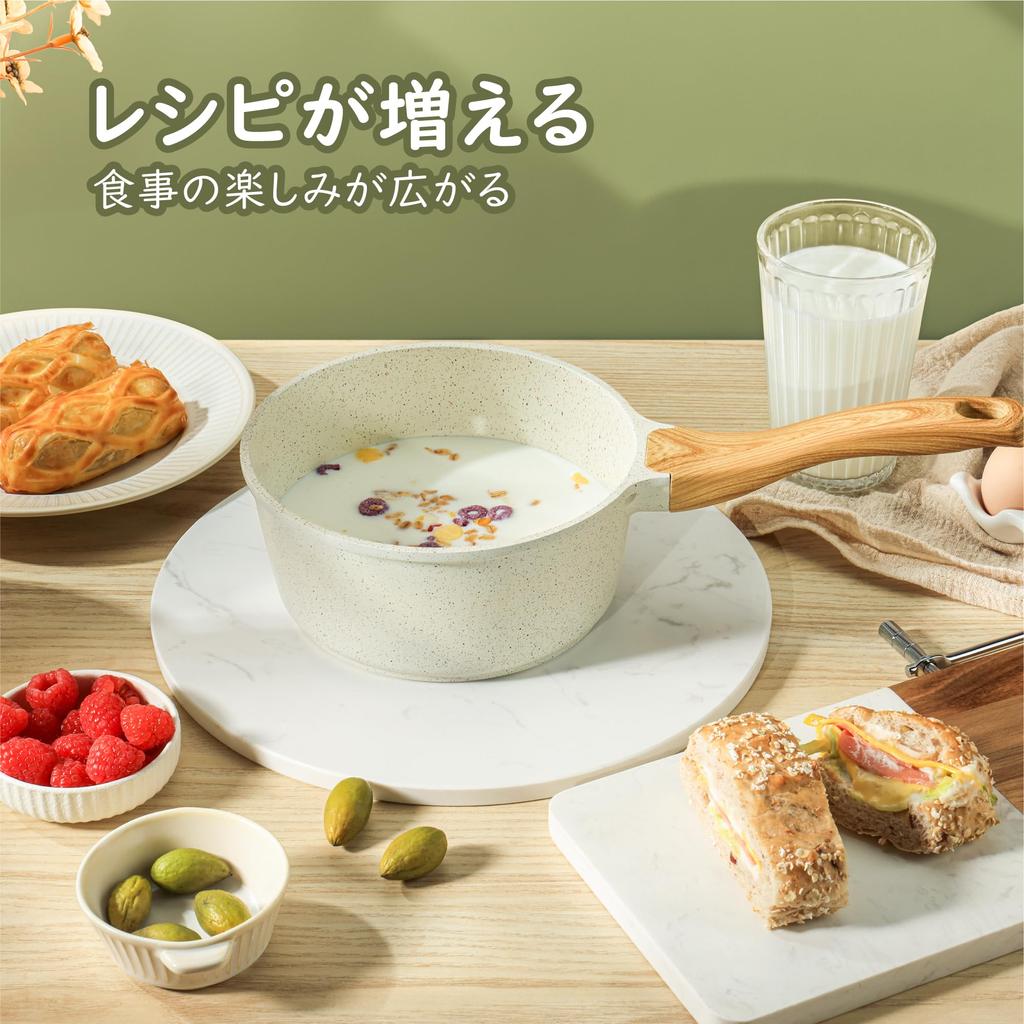 Sensarte Pot 16cm Ceramic Milk Pan Single Person PFAS Free IH Compatible with Lid Easy To Clean One-handed Non-Stick