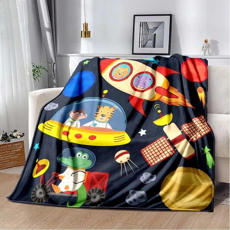 Фланелевое одеяло с 3D принтом космических животных, универсальное праздничное подарочное одеяло, теплые и мягкие одеяла на все сезоны