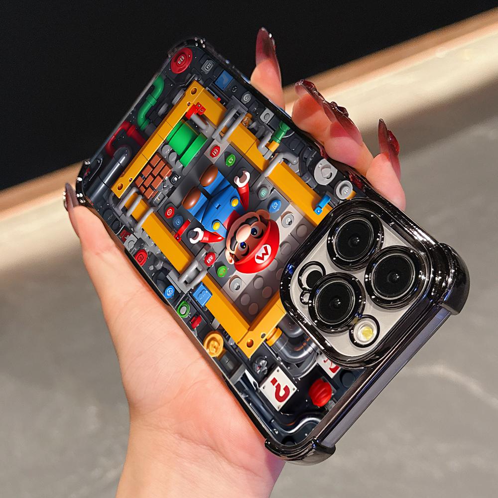 Cool M-Marios Building Block Phone Case for iPhone 17 Air 16 15 14 Plus 13 12 11 Pro Max X Xs XR 8 e Anti-drop Transparent Cover