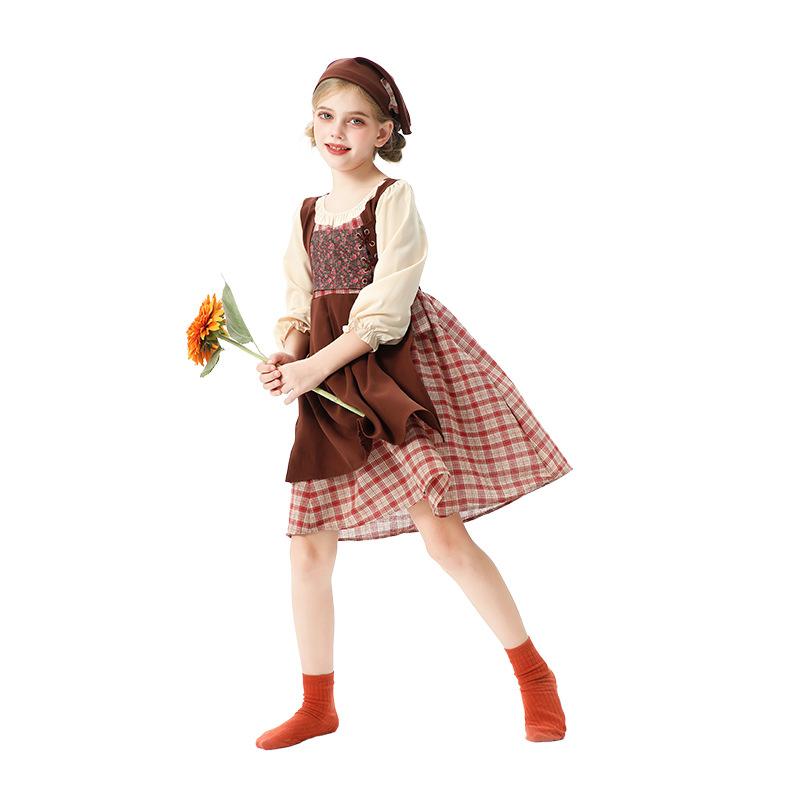 Halloween children's costume literary retro skirt European pastoral girl farm civilian French manor maid costume