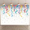 Birthday Party Backdrop - 1 Piece of Polyester Photo Booth Backdrop with Colorful Ribbons Arranged On It