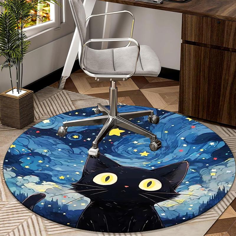 Starry Night Cat round carpet Chair cushion Round Entryway Rug, Soft Round Rugs for Living Room, Bedroom, Circle Carpet decor gifts