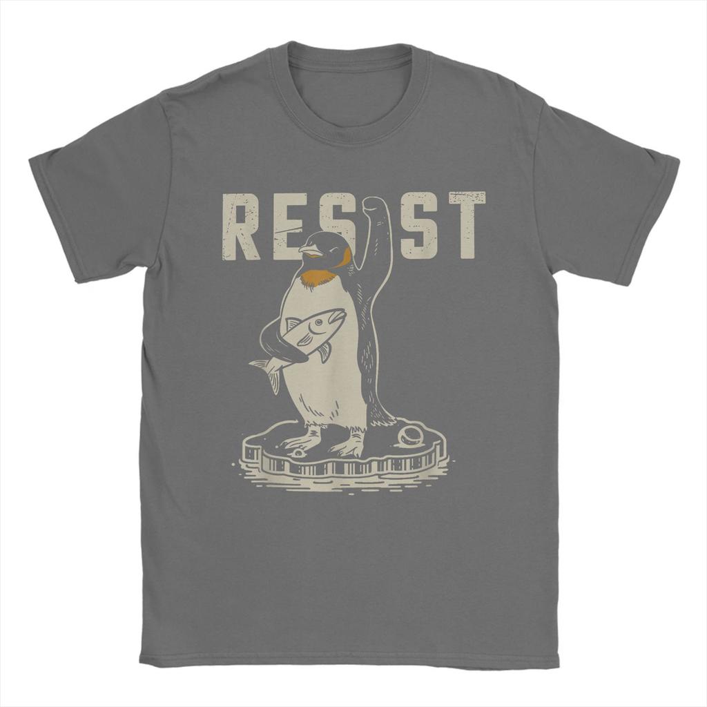 Men Resist Penguin Activism Funny Activism T Shirts Against Tariffs Tops Vintage Short Sleeve Round Neck Tees Present T-Shirts