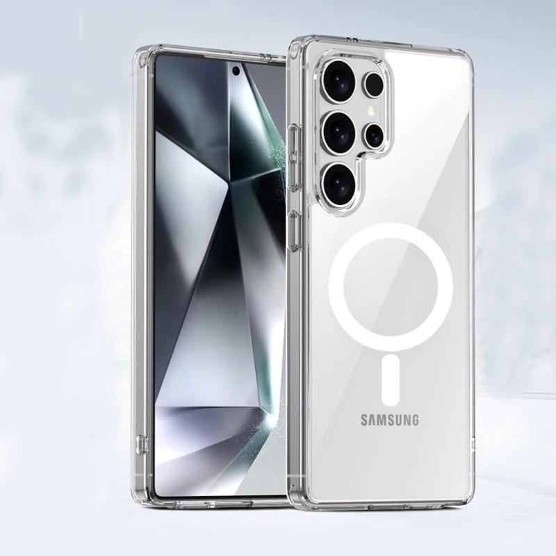 Magnetic For Wireless Charging Case For Samsung Galaxy S26 Ultra S2 S22 S23 S24 FE Plus Clear Hybrid PC Hard Cover Soft