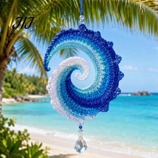 Beach House Hanging Decoration Ocean Wave Crochet Wind Spinner DIY Kit, Coastal Complete Yarn Supplies Craft Handmade Ornament for Home Decor Project