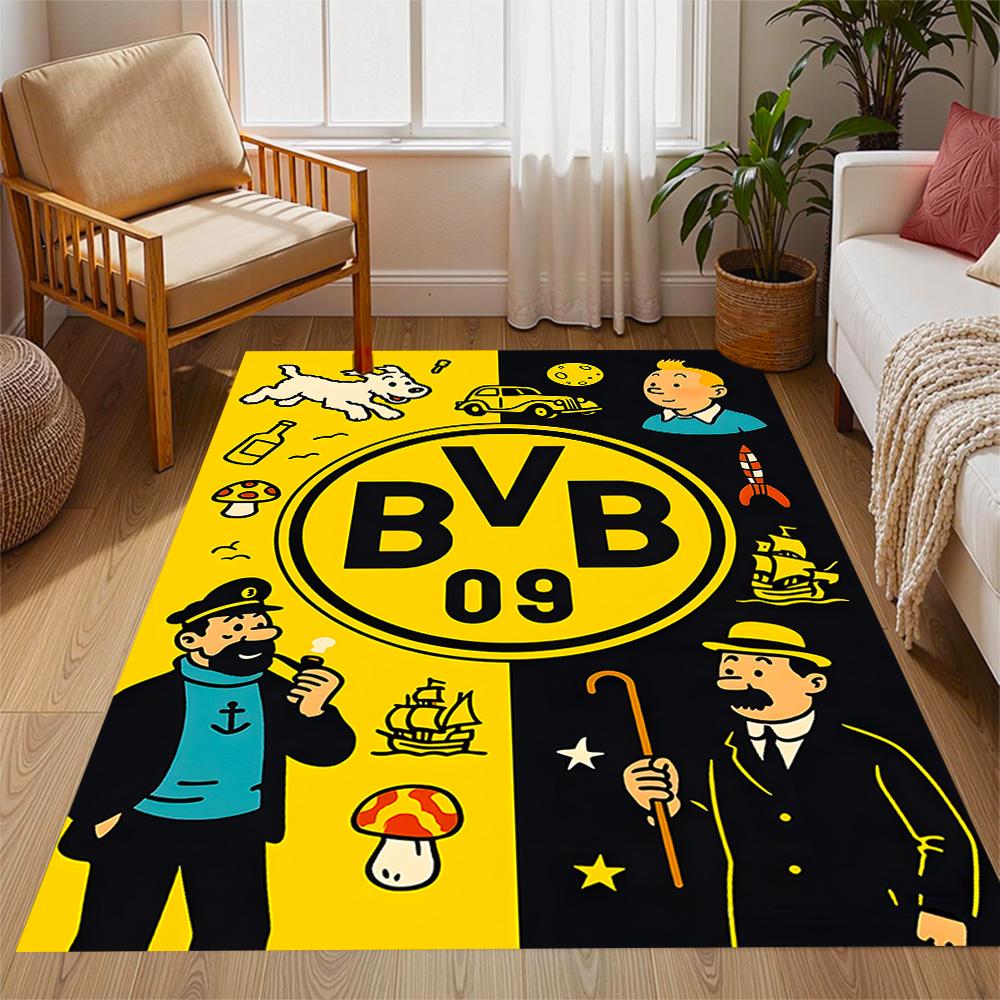 Нескользящие коврики с логотипом Bvb 09 в стиле Splatter Art - Полиэстер, Декор для дома, Подходят для спален, гостиных, прихожих, студий и в качестве декора