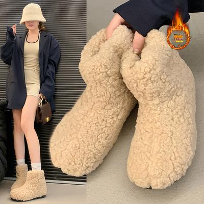 Модные теплые тапочки из искусственного меха для женщин и мужчин, зимняя обувь для дома, мягкая плюшевая обувь, однотонные домашние пушистые сапоги для девочек и мальчиков
