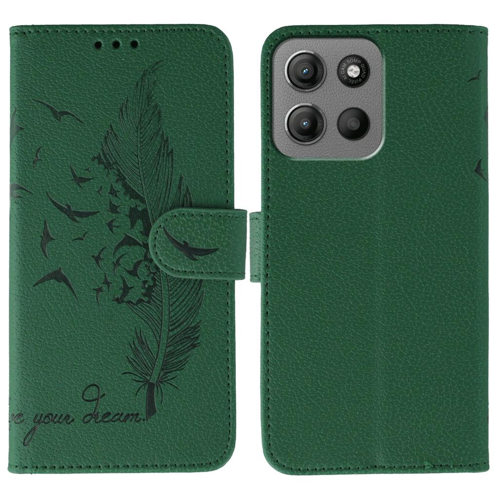 Чехол для Motorola Moto G15 4G с тиснением в виде пера, кошелек из ПУ кожи, чехол для телефона