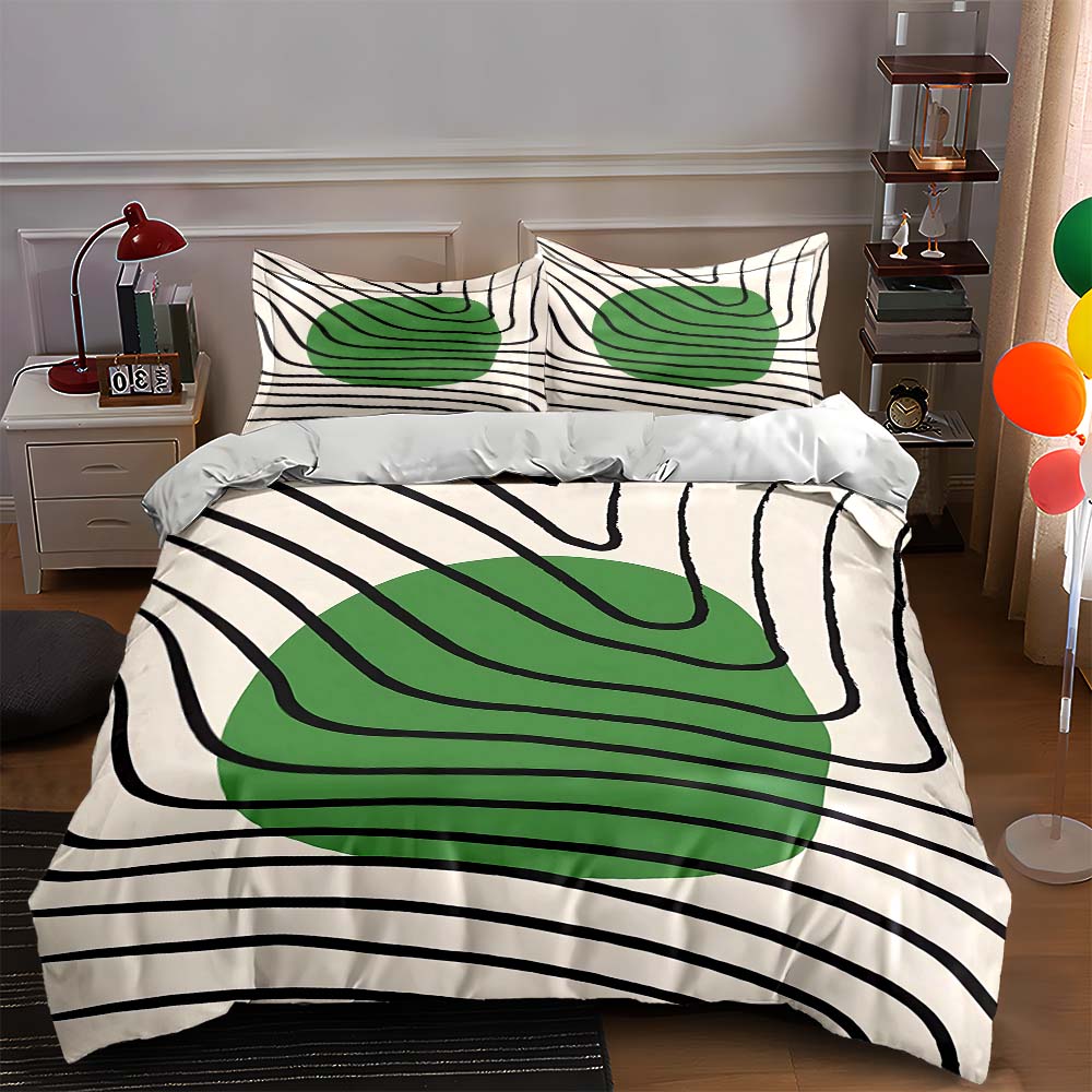 Green circle lines Bedding Duvet cover sets Duvet covers Pillowcases gifts (1 * Duvet Cover 2 * Pillowcases, without duvet insert)
