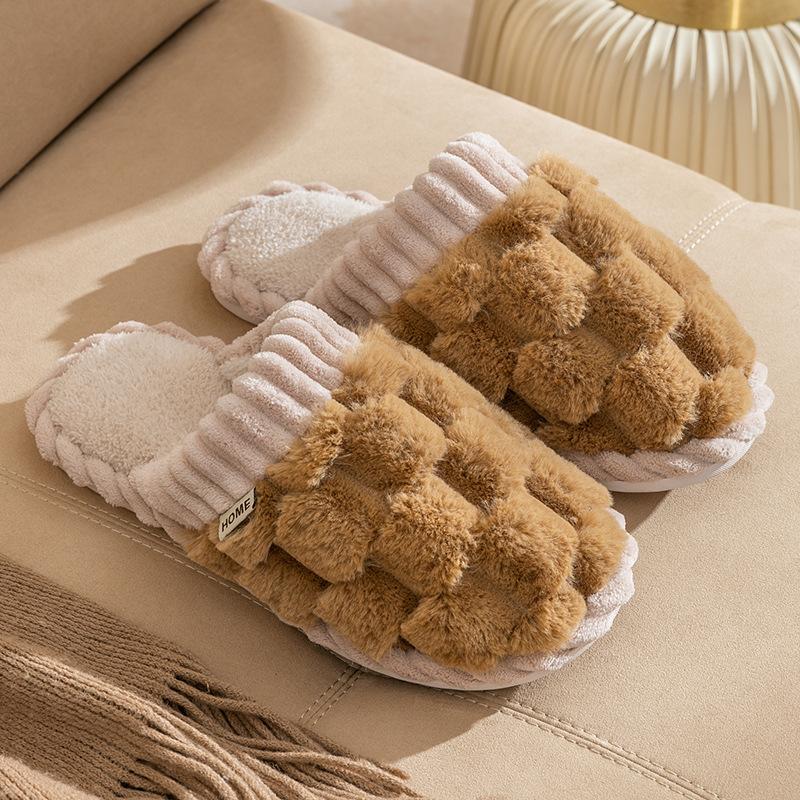 Mao Mao cotton slippers women's autumn and winter indoor home warmth non-slip plush floor slippers men