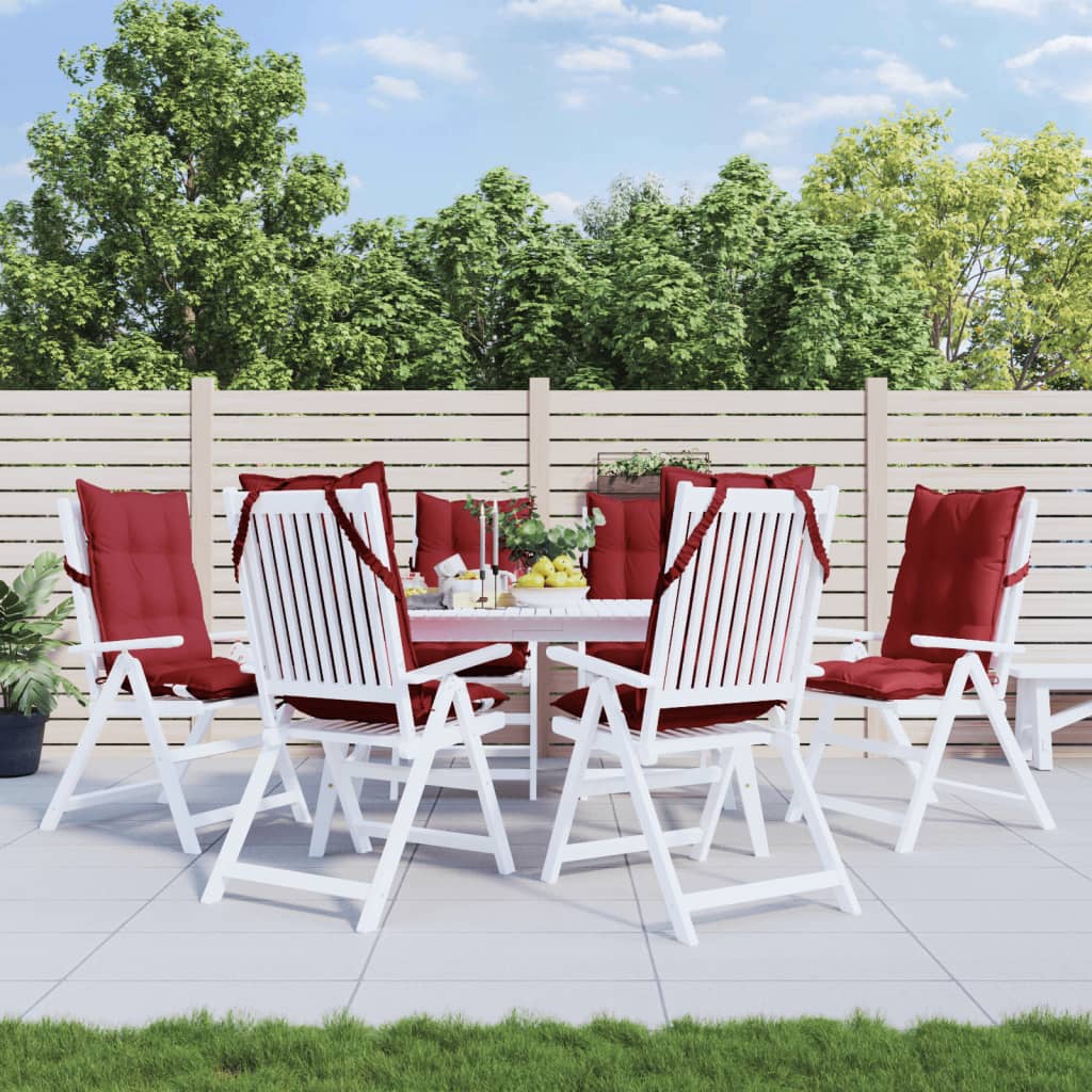 High Back Chair Cushions 6 pcs Burgundy Oxford Fabric