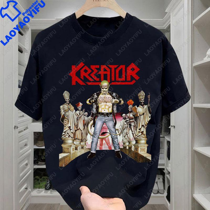 Kreator Футболка 80-х Трэш-метал Sodom Destruction Повседневная Свободная Круглый вырез Ретро Короткий рукав Полиэстер Унисекс Графические футболки