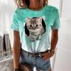 Милая женская модная повседневная футболка с круглым вырезом и короткими рукавами с 3D-цифровым принтом кошки