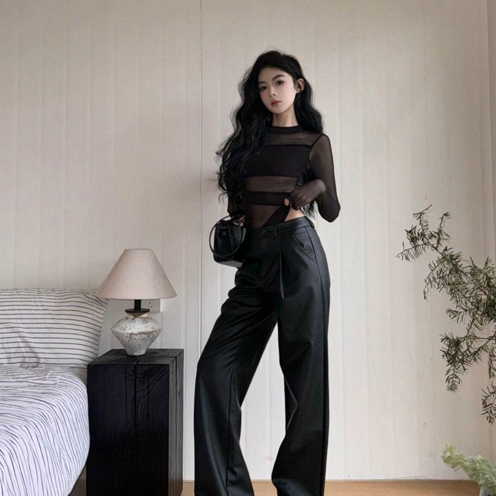 High Waist Long Sleeve Lace Jumpsuit Transparent Slim Fit Bodysuit INS Underwear for Women Female
