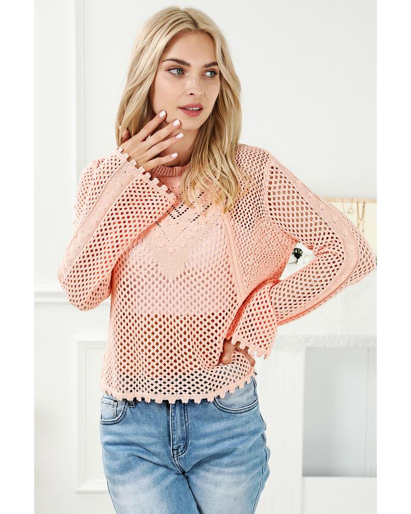 Azura Exchange Вязаный свитер с рукавами-колокольчиками и полыми люверсами