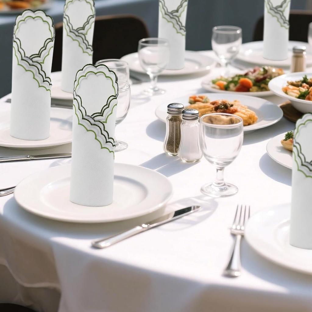 Набор из 6 тканевых салфеток с вышивкой по краю, моющиеся, из полиэстера, для стола, ужина, ресторана, свадеб, мероприятий, вечеринок