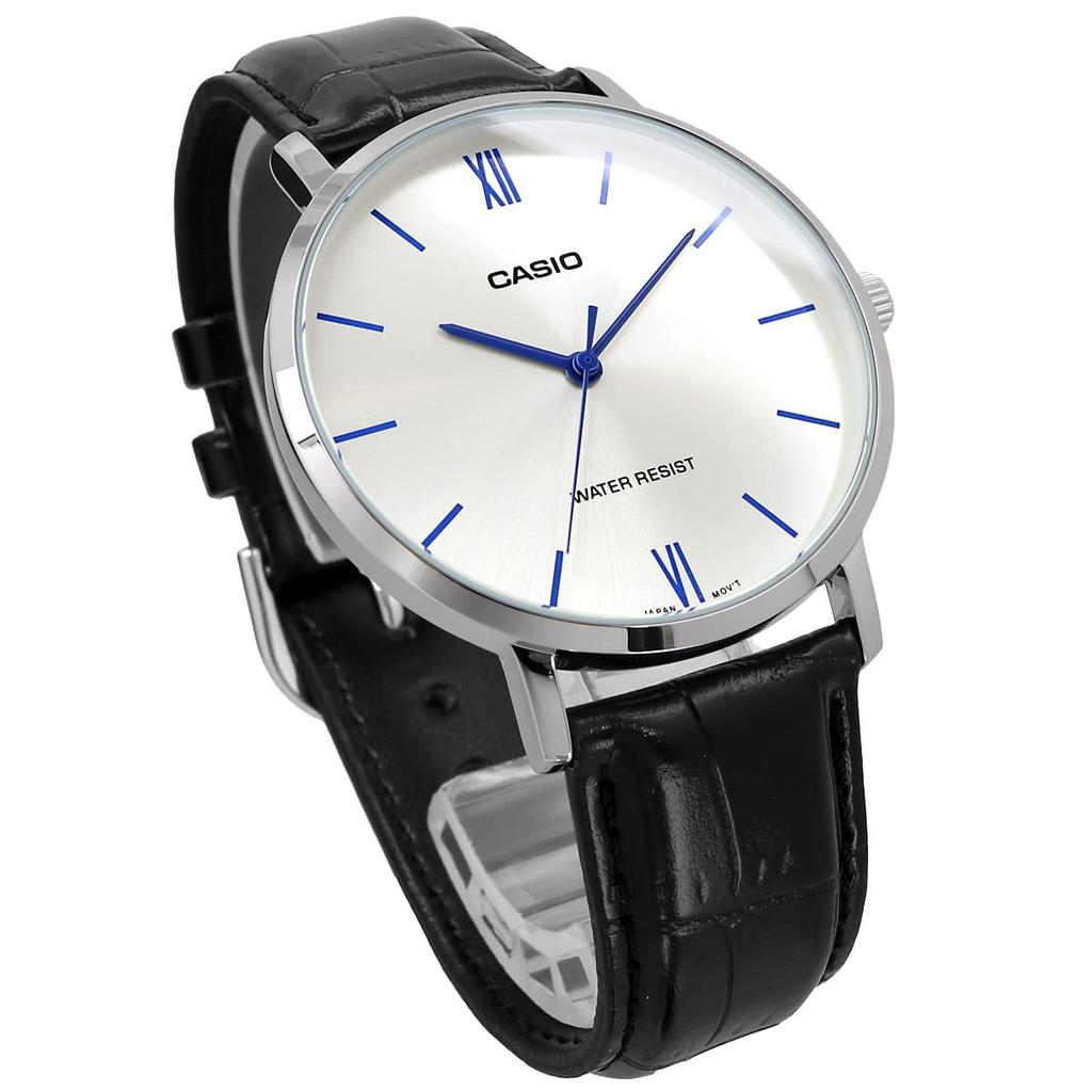Casio Quartz Watch Silver X Black Leather Band Overseas Model [Casio] Men's MTP-VT01L-7B1 [Item]