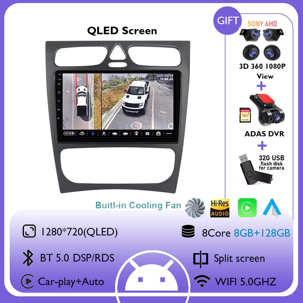 Android 14 Радио для Mercedes Benz C Class CLK W203 W209 2000 - 2005 Автомобильный стерео Мультимедийный Плеер Carplay Авто GPS Навигация