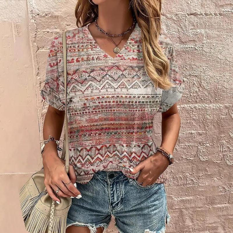 Женская футболка Boho Harajuku с графическим принтом, летние повседневные топы с коротким рукавом, уличная мода, футболка с V-образным вырезом, женская одежда, футболки женские