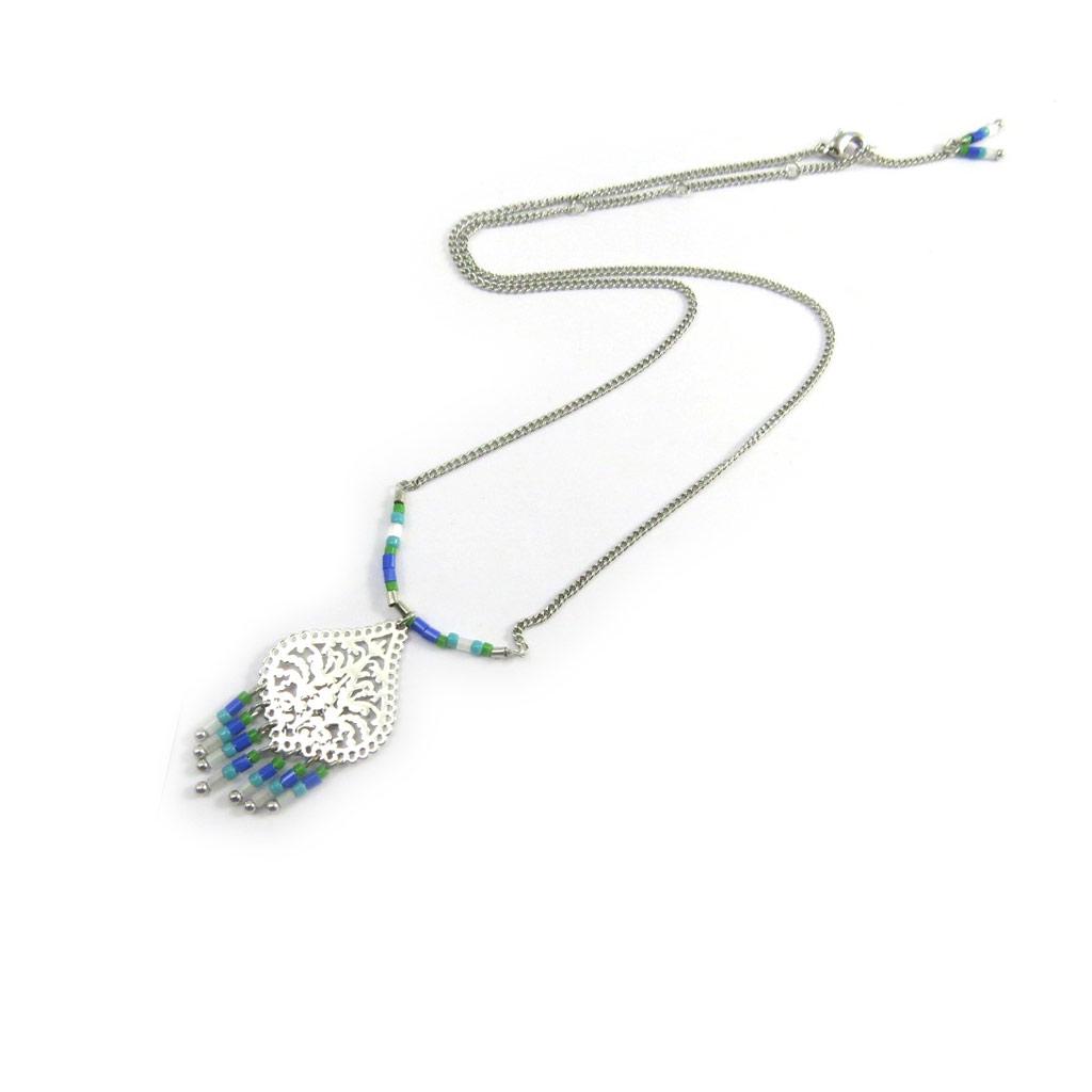 Les Trésors De Lily [N3103] - Дизайнерское колье «Навахо», сине-зеленое, серебряное.