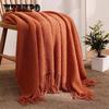 1pc Morandi Orange Tassel Knitted Blanket, Soft Warm Throw Blanket Nap Blanket For Couch Sofa Office Bed Camping Travelling