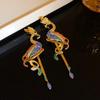 Inlaid Rhinestone Colorful Flamingo Tassel Earrings for Women Fashion New Personalized Earrings Light Luxury Wedding Jewellry