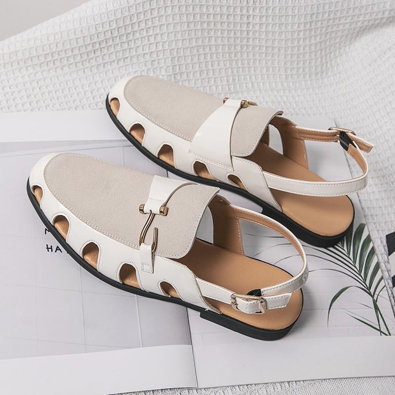 Fashion New Trend Men Sandals 2025 Summer Breathable Leather Casual Sandals Fashion Flats Lightweight Sandals Business Shoes for Men