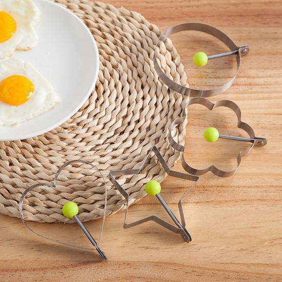 5Pcs Egg Mold Ring Easy To Clean Creative Round Heart Shapes Stainless Steel Frying Egg Mold for Home Kitchen
