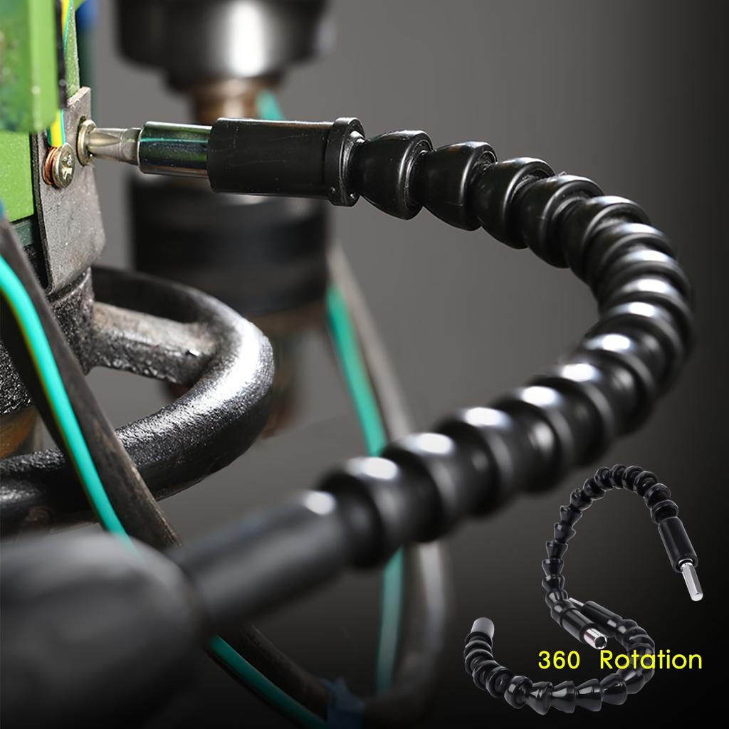 360-Degree Rotation Flexible Drill Bit Holder - High Carbon Steel, Hexagonal Head, Durable Black Coil Cable, Ideal for Drilling and Rotating Tools,