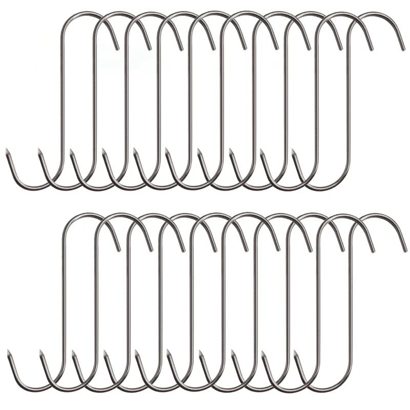 Stainless Steel S Hooks with Sharp Tip Utensil Meat Bedroom Clothes Hanger Hanging Hooks for Butcher Shop Kitchen Baking Tools