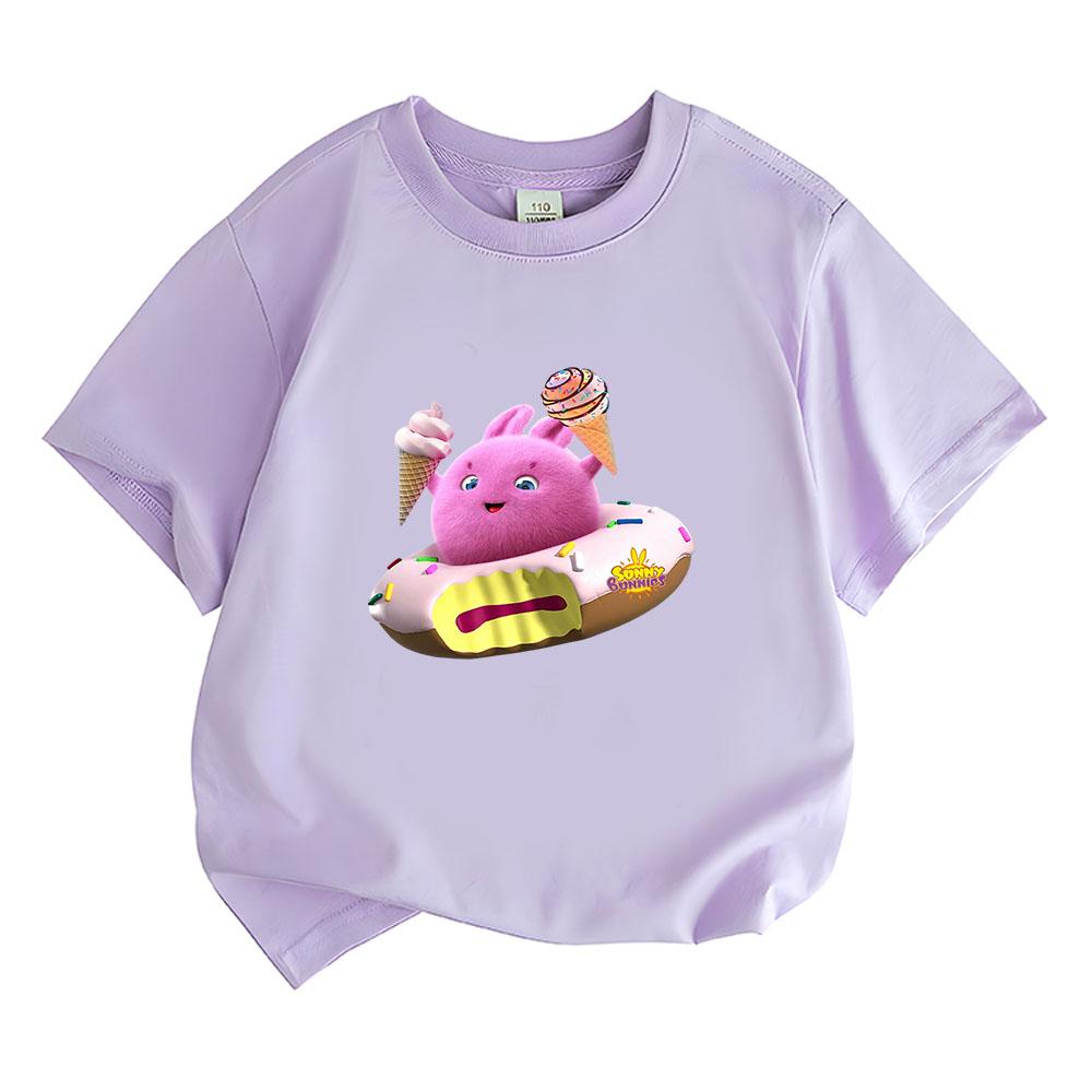 Детская футболка Sunny Bunnies Мультфильм Хлопок Детские футболки Узор с мороженым Милые Топы для Мальчиков и Девочек Круглый Вырез Короткий Рукав Лето