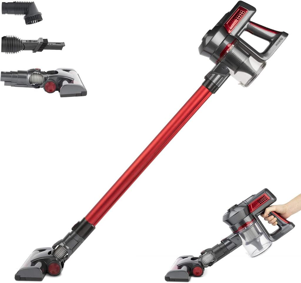 H.Koenig UP600, 2 In 1 Cordless Stick Vacuum Cleaner, HEPA Filter, Bagless, 2 Speeds, Quiet, 40 Min Autonomy, Professional Cleaning, Red