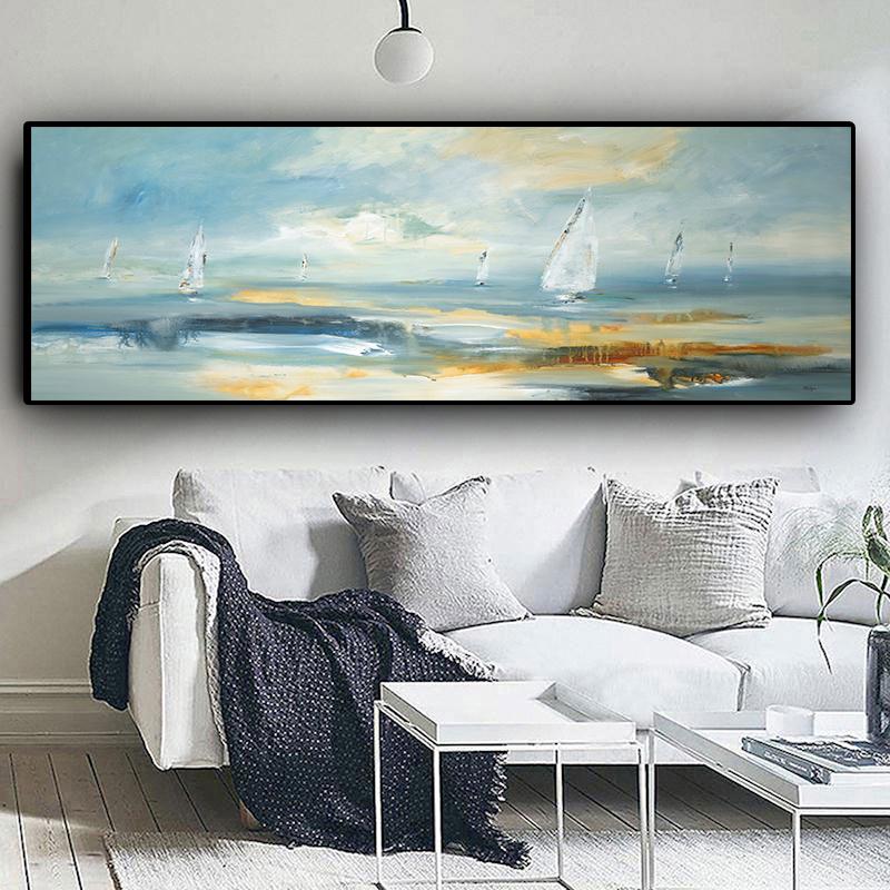 Natural Abstract Boat Landscape Oil Canvas Painting Cuadros Posters and Prints Scandinavian Wall Art Picture Home Decor No Frame