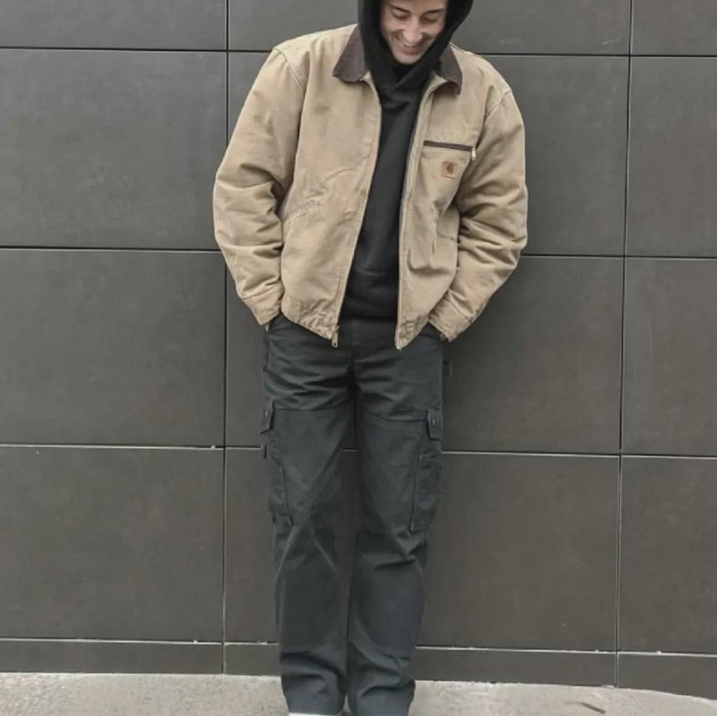 Винтажная потертая парусиновая куртка J97 - унисекс с застежкой-молнией, бывшая в употреблении