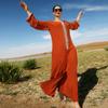 Women's Clothing Orange Handmade Rhinestone Webbing Dubai Loose Muslim Dress